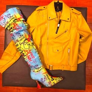 Graphic knee high boots